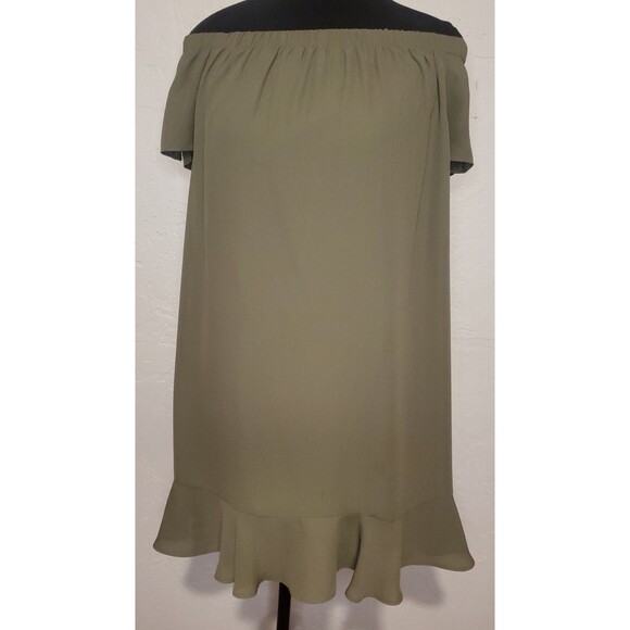 Express Hunter Green Off the Shoulder Mini Sheath Dress Boho Casual Size Small - Picture 1 of 6